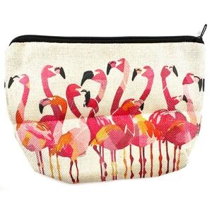 Flamingo Flock Canvas Clutch 6"x8" Zippered Cosmetic Makeup Storage Bag